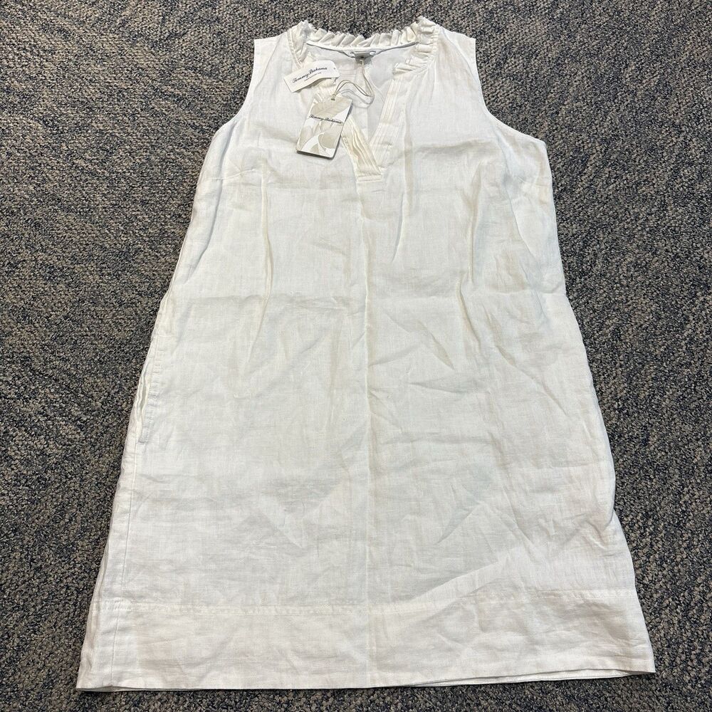 Tommy Bahama Two Palms Double Ruffle Dress Linen In White New Size Medium - Picture 1 of 8